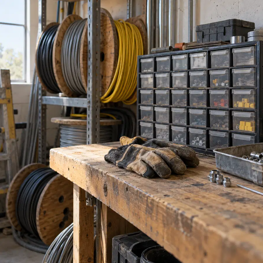 Illustration of electrical contractors equipment and workspace